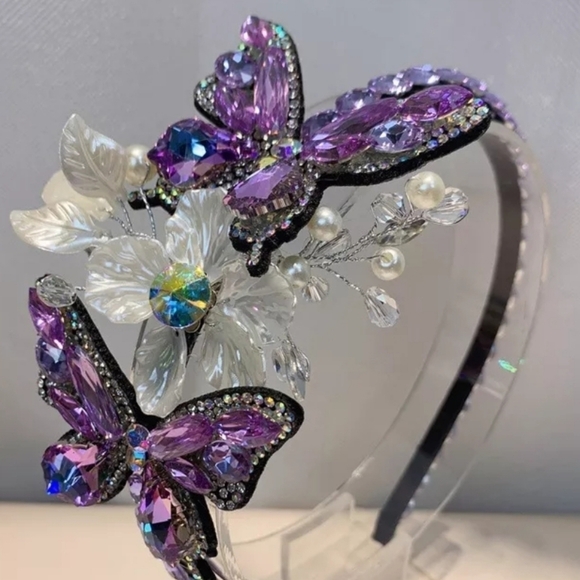 NEW Lilac Purple Butterfly Floral AB Stone Headband - Picture 10 of 10
